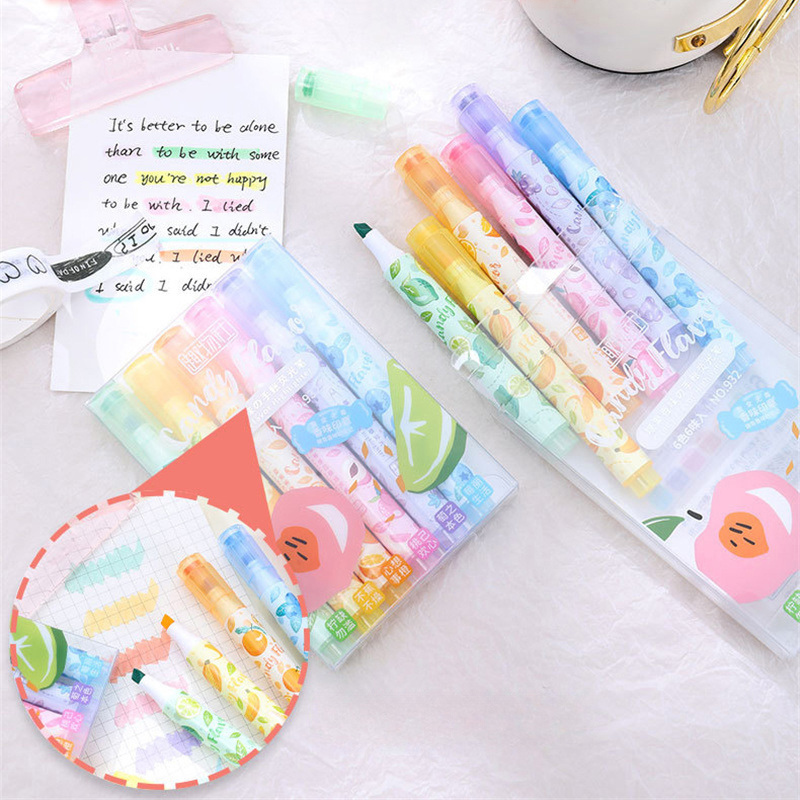 Highlighter Set Pastel - Resaltador perfumado de frutas creativo, bolígrafos