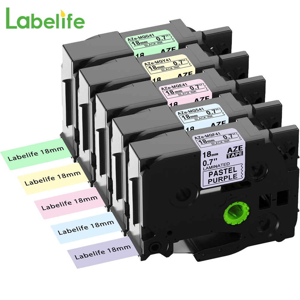 Label Printer Tape - Cinta mate de 5 colores pálidos,